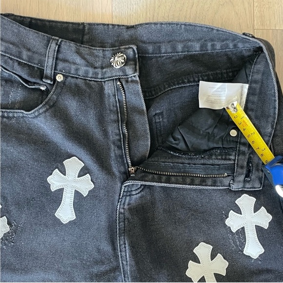 Chrome Hearts Inspired Jeans - Levi’s Black Denim Raw Hem - Picture 9 of 15